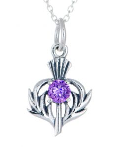Sterling Silver Celtic Thistle February Birthstone Pendant Necklace