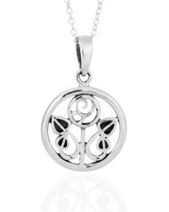 Sterling Silver Rennie Mackintosh Round Rose Charm Chain Necklace