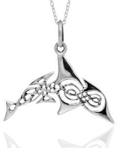 Sterling Silver Celtic Weave Dolphin Charm Necklace