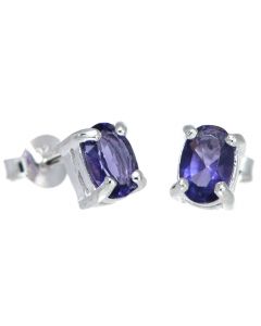 Sterling Silver Oval Stone Stud Earring - White or Purple Stone