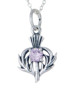 Sterling Silver Celtic Thistle June Birthstone Pendant Necklace