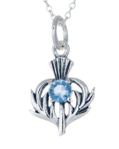 Sterling Silver Celtic Thistle March Birthstone Pendant Necklace