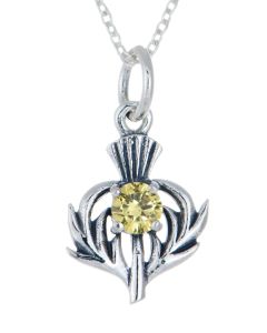 Sterling Silver Celtic Thistle November Birthstone Pendant Necklace