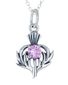 Sterling Silver Celtic Thistle October Birthstone Pendant Necklace