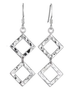 Sterling Silver Double Square Hammered Drop Earrings