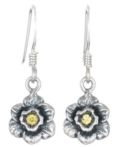Sterling Silver Daffodil C.Z. Stone Drop Earrings