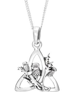 Sterling Silver Trinity Knot Necklace with  Scottish Thistle overlay