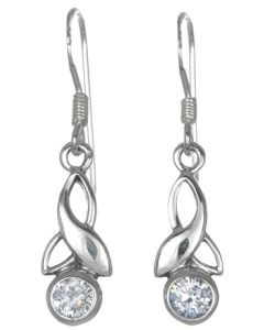 Sterling Silver Celtic Drop Leaf April Birthstone Earrings