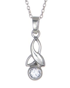 Sterling Silver Celtic Drop Leaf April Birthstone Pendant Necklace