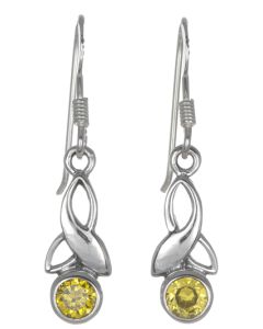 Sterling Silver Celtic Drop Leaf November Birthstone Earrings