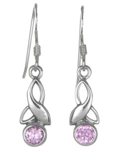 Sterling Silver Celtic Drop Leaf October Birthstone Earrings