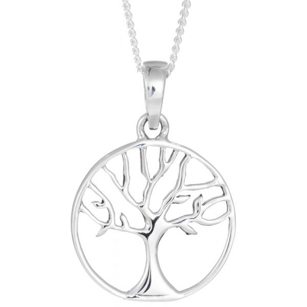 Sterling Silver Whitby Jet Small Round Tree of Life Necklace P3339 | W  Hamond Fine Jewellery