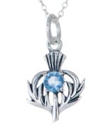 Sterling Silver Celtic Thistle March Birthstone Pendant Necklace