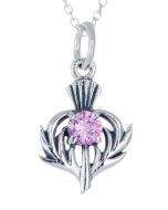 Sterling Silver Celtic Thistle October Birthstone Pendant Necklace