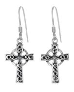 Sterling Silver Celtic Knot Cross Drop Earrings