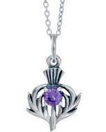 Sterling Silver Amethyst Purple Colour Stone Thistle Charm Necklace