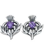 Sterling Silver Amethyst Purple Colour Stone Scottish Thistle Stud Earrings