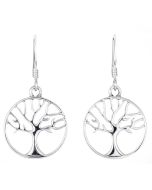 Sterling Silver Round Tree Of Life Drop Earrings