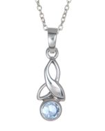 Sterling Silver Celtic Drop Leaf March Birthstone Pendant Necklace